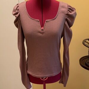 SHEIN Notched Neck Leg-Of-Mutton Sleeve Top